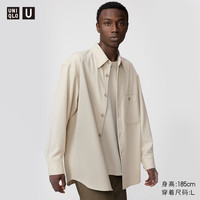 优衣库合作款/男装女装斜纹宽松衬衫/长袖衬衣480654 30 浅米色