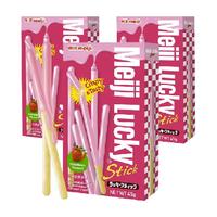 印尼明治乐喜草莓味涂层饼干条45g*3盒儿童零食休闲食品