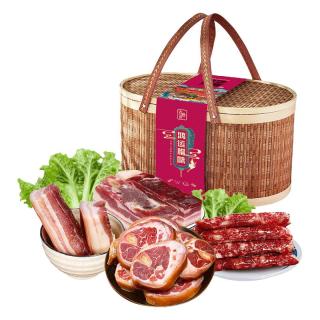 古巷说 金华火腿竹篮礼盒1200g 浙江特产腊味年货节品
