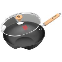 康巴赫(KBH)炒锅铁锅氮化防锈炒菜锅无涂层不粘章丘铁锅燃气灶通用3057 氮化防锈32cm【鎹锅盖】磁炉通用