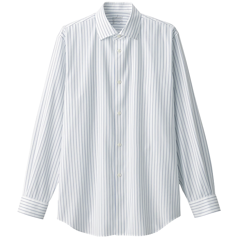 無印良品 MUJI（無印良品 ） 男式 免熨烫 半宽角领长袖衬衫 男士衬衣 格子 纯棉全棉 藏青色 XS(160/80A)