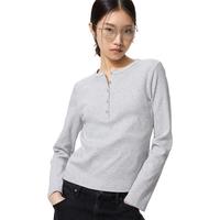 优衣库 女装罗纹亨利领T恤/长袖修身短款内搭打底479591 02 浅灰色 S /155/80A