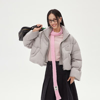 艾莱依（ERAL）羽绒服女士简约立领短款面包羽绒服冬季假两件设计感鸭绒外套 炭黑 S 155【建议80-110斤】