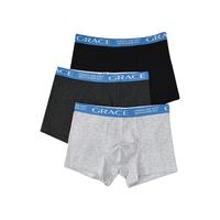 洁丽雅男士内裤男纯棉平角裤宽松大码男生四角裤头透气短裤衩 浅白灰/深麻灰/黑色 3条 XL (100-120斤)