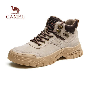 骆驼（CAMEL）男鞋 复古软底马丁靴防滑耐磨登山徒步鞋厚底增高休闲工装靴 G 流沙色/咖啡 4