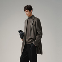 太平鸟男装西装领绵羊毛大衣冬中长款毛呢外套 咖绿色（合体） S