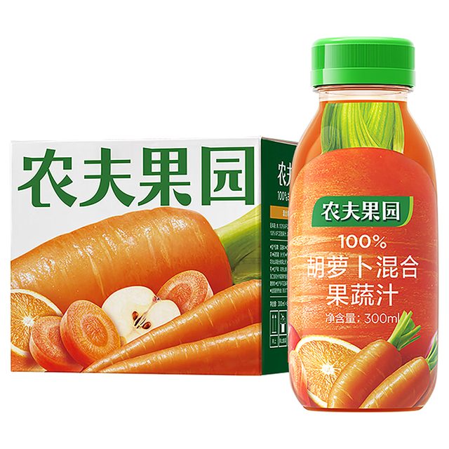 农夫果园 NONGFU SPRING 农夫山泉 农夫果园 100%胡萝卜混合果蔬汁 300ml*6瓶 礼盒装