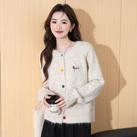 唐狮（TonLion）2025秋女彩色纽扣设计简约圆领开衫 M