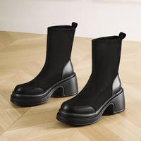 他她 女靴 时尚粗跟短靴