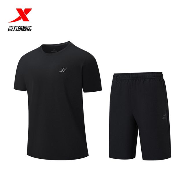 特步 运动套装男2024夏季透气跑步速干短袖短裤训练运动服