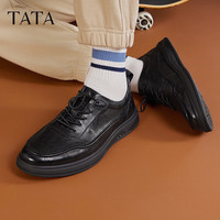 他她 英伦软牛皮休闲皮鞋男软底商务男鞋2023秋季VXQ01CM3 黑色 40