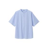 無印良品 MUJI（無印良品 ）男式 凉感 亨利领 短袖T恤休闲百搭亨利衫男款打底衫纯棉凉感物语 天蓝色条纹 XXL（185/112A）