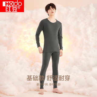 红豆（Hodo） 秋衣秋裤纯棉薄款套装 全棉圆领基础打底棉毛衫裤秋 男款墨色灰（圆领） 180/105(2XL)