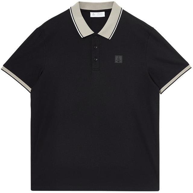 杰克琼斯 杰克·琼斯（JACK&JONES）男装25年凉感POLO衫男士翻领短袖T恤夏季商务休闲撞色高端半袖 E40黑色