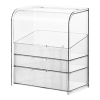 朗宜化妆品收纳盒桌面高级感防尘大容量眼影口红护肤品置物架整理箱 三层大号【透明】