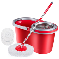 美丽雅旋转拖把 家用免手洗自动旋转甩水地拖 懒人甩水拖把桶 中国红【共2张布】