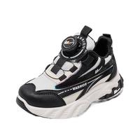 回力童鞋时尚儿童跑步鞋2024秋季耐磨男童运动鞋女童旋钮扣鞋子 米黑 29码 内长约18.75cm