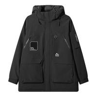 卡宾男装 工装连帽羽绒服冬宽松长外套保暖街头潮流H 煤黑色01 52/180/XL