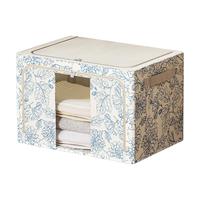 禧天龙布艺收纳箱家用可折叠衣服棉被整理箱U型大视窗加固钢架前开取物 66升 50*40*33cm 【花影图案】