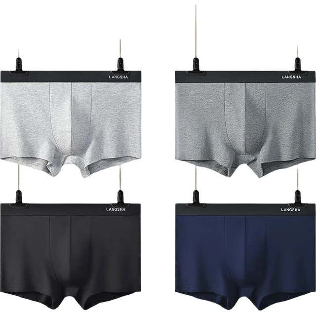 Langsha 浪莎 男士 平角裤 4条装 经典纯色款