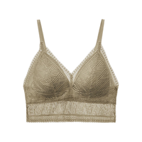 蕉内3系蕾丝内衣女无钢圈法式美背性感文胸显胸小薄款女士三角夏季 R款-橄榄-小背心 M