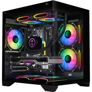 AOC 270°全景 游戏电脑主机机箱 双面玻璃 MATX主板 240水冷 7风扇位 270°全景 左右分仓  黑色