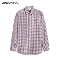 LONDON FOG 伦敦雾 全棉商务长袖青年白底蓝色磨毛格子休闲绅士衬衫