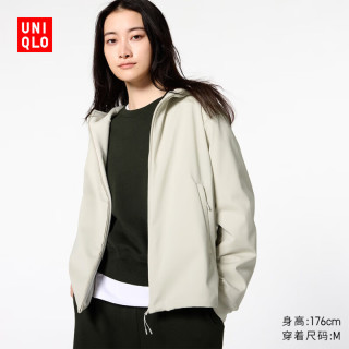 UNIQLO 优衣库 女装防风拉链连帽外套/内里摇粒绒户外防水472150 01 乳白色 L /160/88A