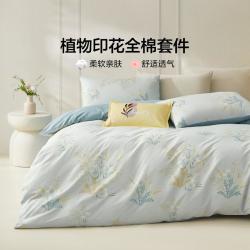 LOVO 乐蜗家纺 罗莱生活 国风全棉四件套纯棉床单被套双人床上用品1.8米 新疆全棉-轻风徐来 绿