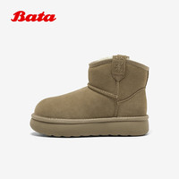 Bata雪地靴女2025冬季百搭休闲牛剖皮毛毛厚底短筒靴52631DD5 杏色 36