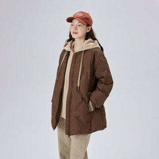 艾莱依（ERAL）冬季假两件羽绒服女连帽宽松时尚保暖棒球服外套 蜜茶棕 L 165【130-145斤】