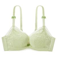 都市丽人文胸无钢圈聚拢中薄款透气小花心蕾丝胸罩内衣女2B32C6 奶油绿 38/85C杯