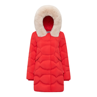 千仞岗冬季羽绒服中长款狐狸毛领连帽外套冬装百搭休闲保暖防寒服 活力红 S (160)