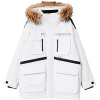 杰克·琼斯(JACK&JONES)男装衣服冬季户外工装风中长款撞色宽松大毛领连帽羽绒服男士 A06 本白色 170/92A/S