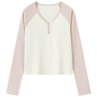 森马 Semir长袖T恤女短款V领紧身秋季2024休闲潮流撞色插肩袖套头衫 粉色调01315 165/88A/L