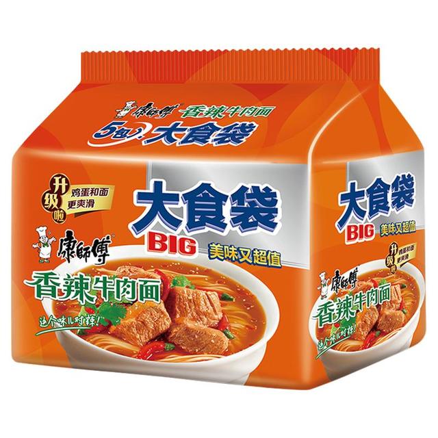 88VIP：康师傅 方便面大食袋香辣牛肉面袋装5连包泡面速食食品
