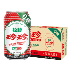 珍珍 无糖荔枝味汽水 0糖碳酸饮料 330ml*24听（包装随机）