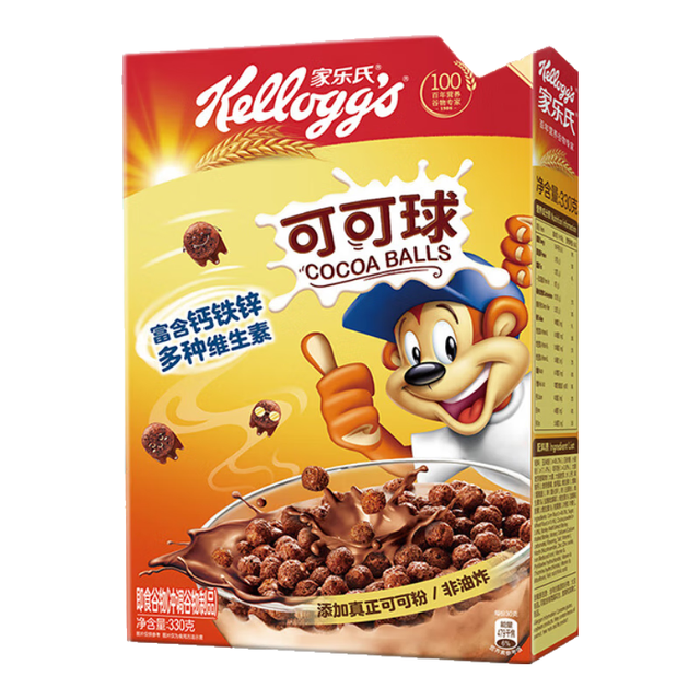 PLUS会员：家乐氏 可可球 巧克力麦片 330g