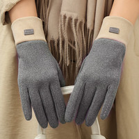 达芬奇密码 保暖手套女秋冬季可触屏加绒保暖防风防寒冬天开车 白线 灰色 均码