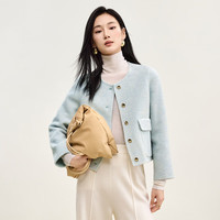 尚都比拉冬季小香风毛呢外套高级感短款双面呢大衣 浅蓝色 M