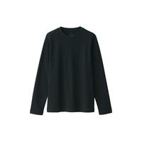 無印良品 MUJI 女式 双罗纹编织 圆领长袖T恤打底衫女款内搭上衣秋季 黑色