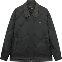 GXG男装 pu皮拼接假两件衬衫式羽绒服男轻薄保暖外套 24冬季 黑色 175/L