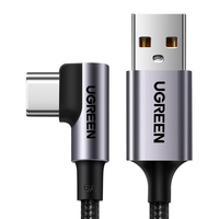 UGREEN 绿联 US302 Type-C 6A 66W 数据线 尼龙编织 2m 黑色 弯头
