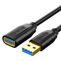 SAMZHE 山泽 USB延长线 USB公对母 高速传输电脑U盘鼠标键盘打印机充电器加长数据线 USB3.0 高速加厚黑 0.5m