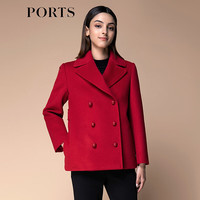 PORTS女装秋冬新款职场长袖短大衣毛呢外套 深红色