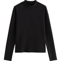 初语【暖皮衣】德绒t恤女2024年秋冬高领打底衫长袖修身轻暖上衣 黑色 L