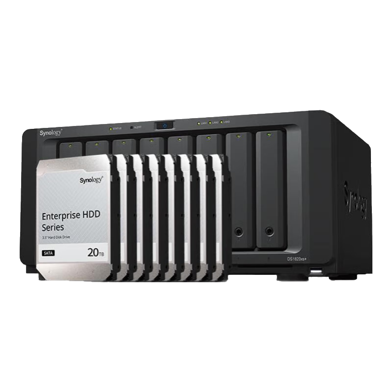  Synology/群晖 私有云备份一体机 企业级八盘位NAS磁盘列阵网络存储服务器+群晖HAT5310 20TB硬盘  8*20TB