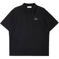 杰克·琼斯（JACK&JONES）25年男装短袖POLO衫男士泡泡纱柔顺夏季刺绣商务休闲翻领针织T恤 E40黑色 常规 XL