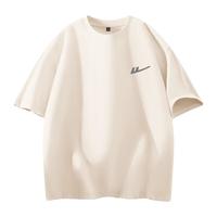 回力短袖男款2025夏季纯棉男士t恤衫圆领宽松男装半袖T休闲五分袖 杏色 HL回力标灰_K L