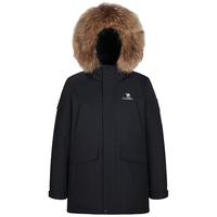 骆驼（CAMEL）工装羽绒服男士中长款白鸭绒毛领休闲运动加厚外套冬季M13CAKI038 幻影黑